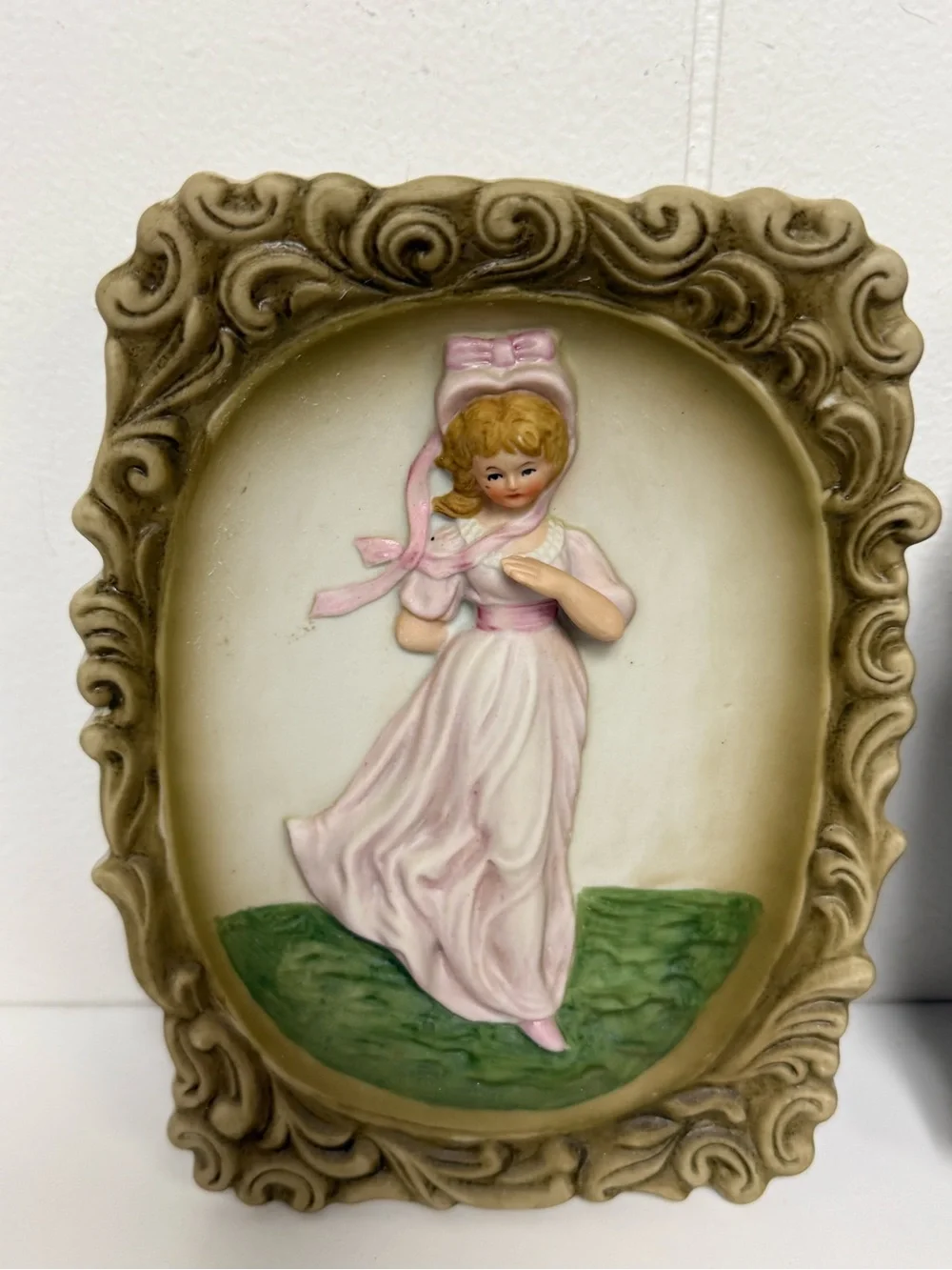 Vintage Mid-Century Lego Bisque Porcelain Blue Boy & Pinkie 3D Wall Plaque Set
